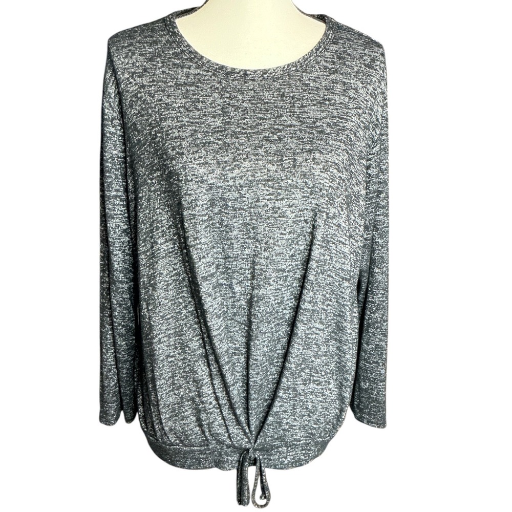 Prospect BLVD Charcoal Space Dye Top Women 2X Front Tie 3/4 Sleeve Knit